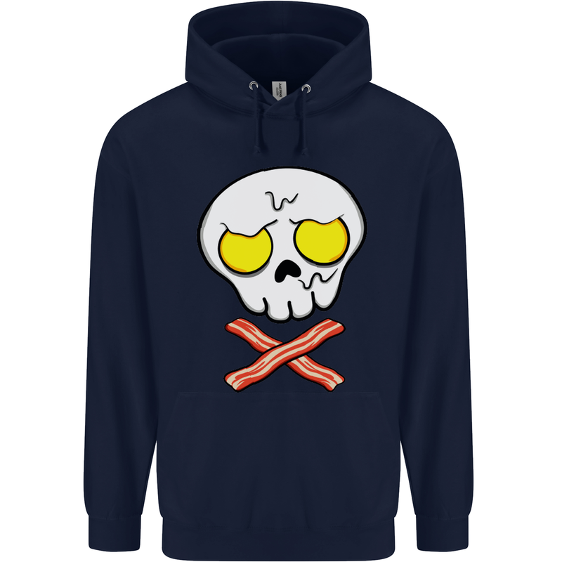Bacon & Egg Skull & Crossbones Funny Mens 80% Cotton Hoodie Navy Blue