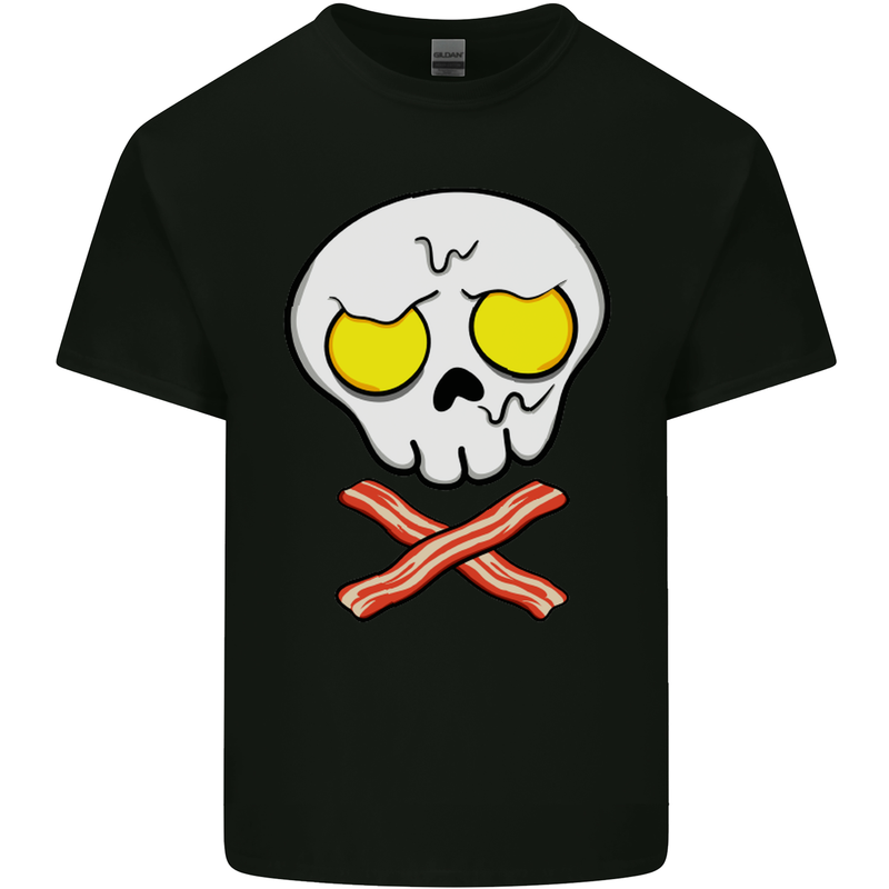 Bacon & Egg Skull & Crossbones Funny Mens Cotton T-Shirt Tee Top Black
