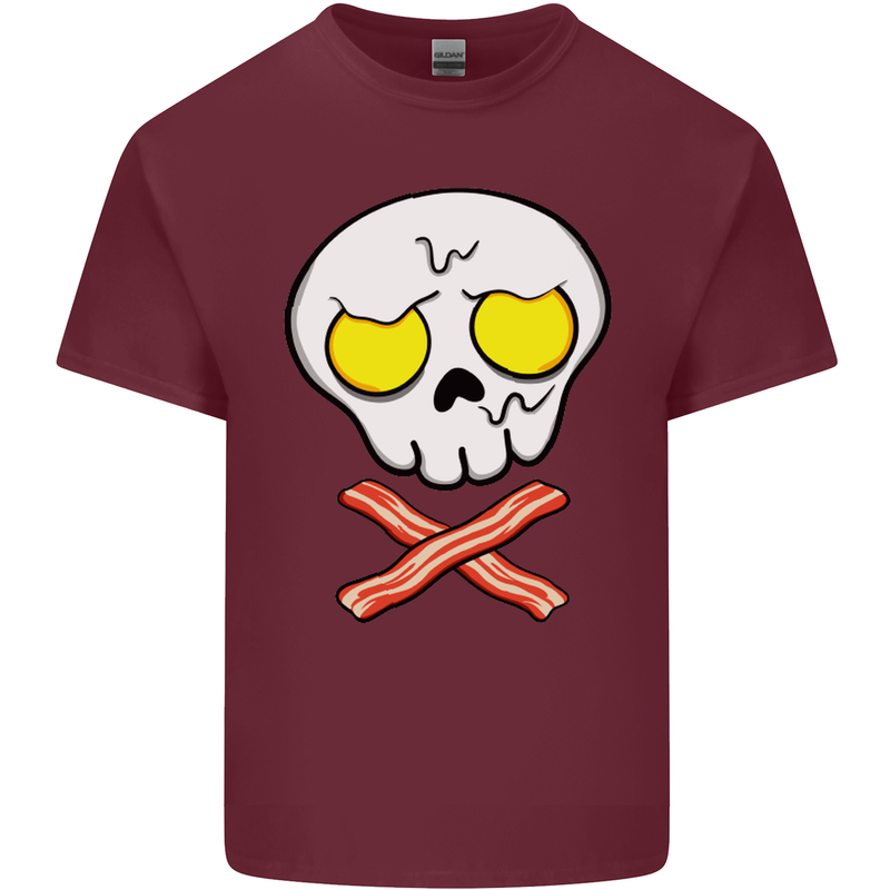 Bacon & Egg Skull & Crossbones Funny Mens Cotton T-Shirt Tee Top Maroon
