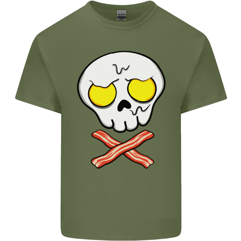 Bacon & Egg Skull & Crossbones Funny Mens Cotton T-Shirt Tee Top Military Green