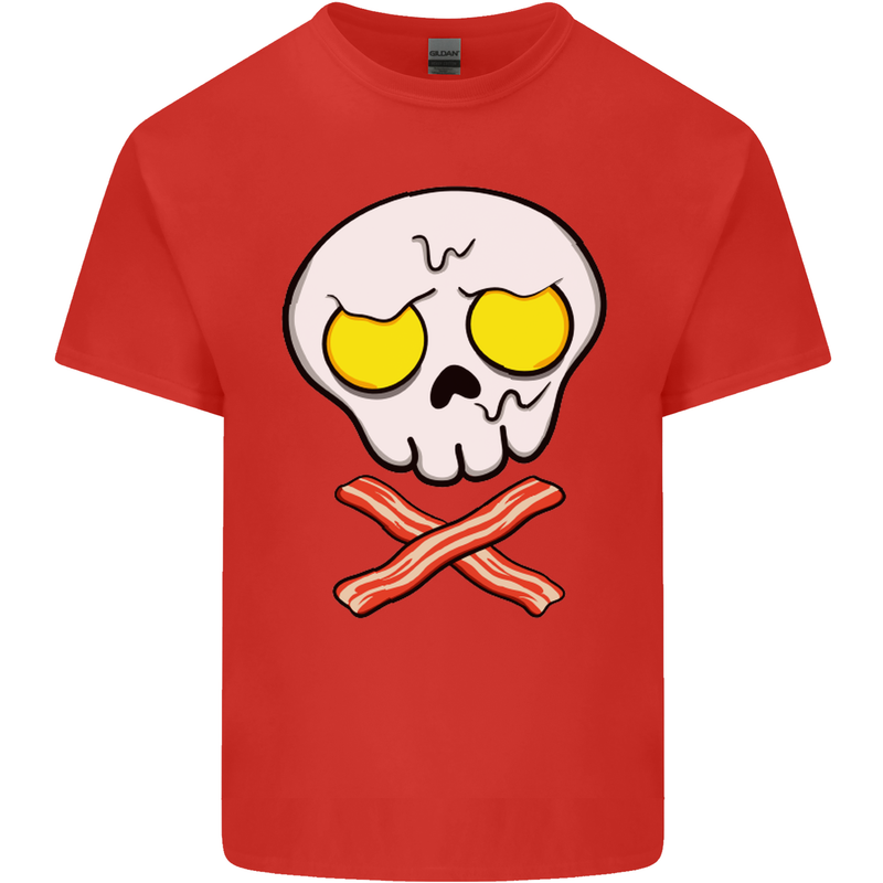 Bacon & Egg Skull & Crossbones Funny Mens Cotton T-Shirt Tee Top Red