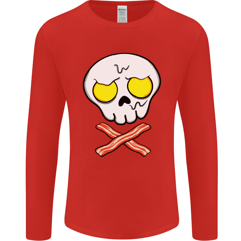 Bacon & Egg Skull & Crossbones Funny Mens Long Sleeve T-Shirt Red
