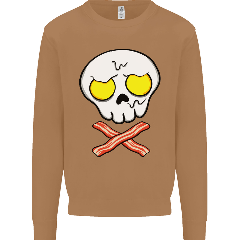 Bacon & Egg Skull & Crossbones Funny Mens Sweatshirt Jumper Caramel Latte
