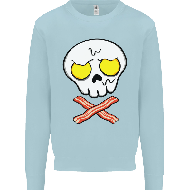 Bacon & Egg Skull & Crossbones Funny Mens Sweatshirt Jumper Light Blue