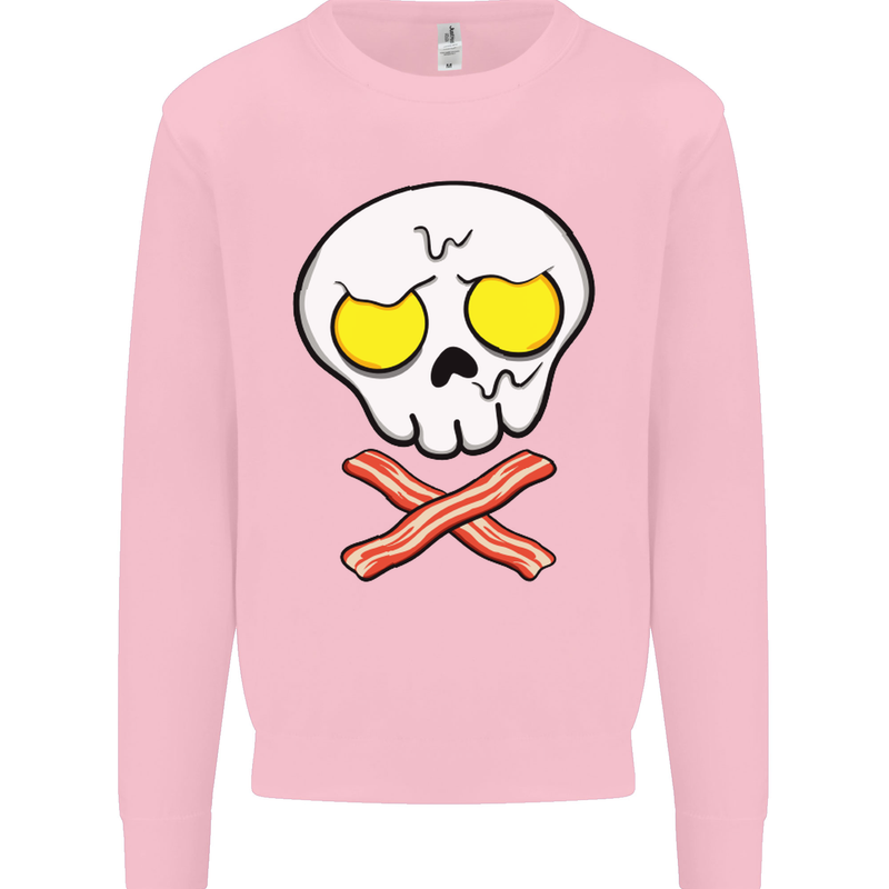 Bacon & Egg Skull & Crossbones Funny Mens Sweatshirt Jumper Light Pink