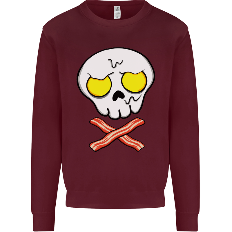Bacon & Egg Skull & Crossbones Funny Mens Sweatshirt Jumper Maroon
