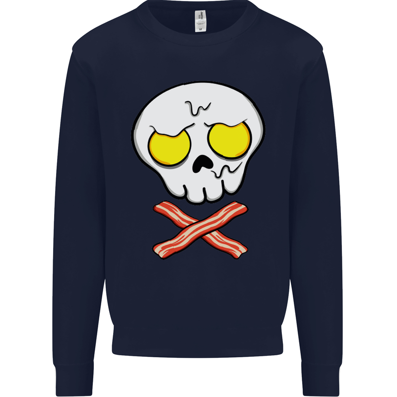 Bacon & Egg Skull & Crossbones Funny Mens Sweatshirt Jumper Navy Blue