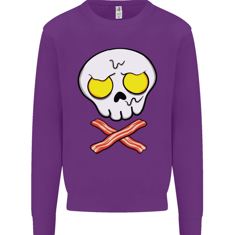 Bacon & Egg Skull & Crossbones Funny Mens Sweatshirt Jumper Purple