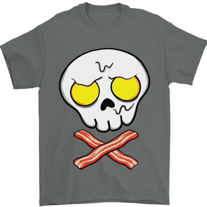 Bacon & Egg Skull & Crossbones Funny Mens T-Shirt Cotton Gildan Charcoal