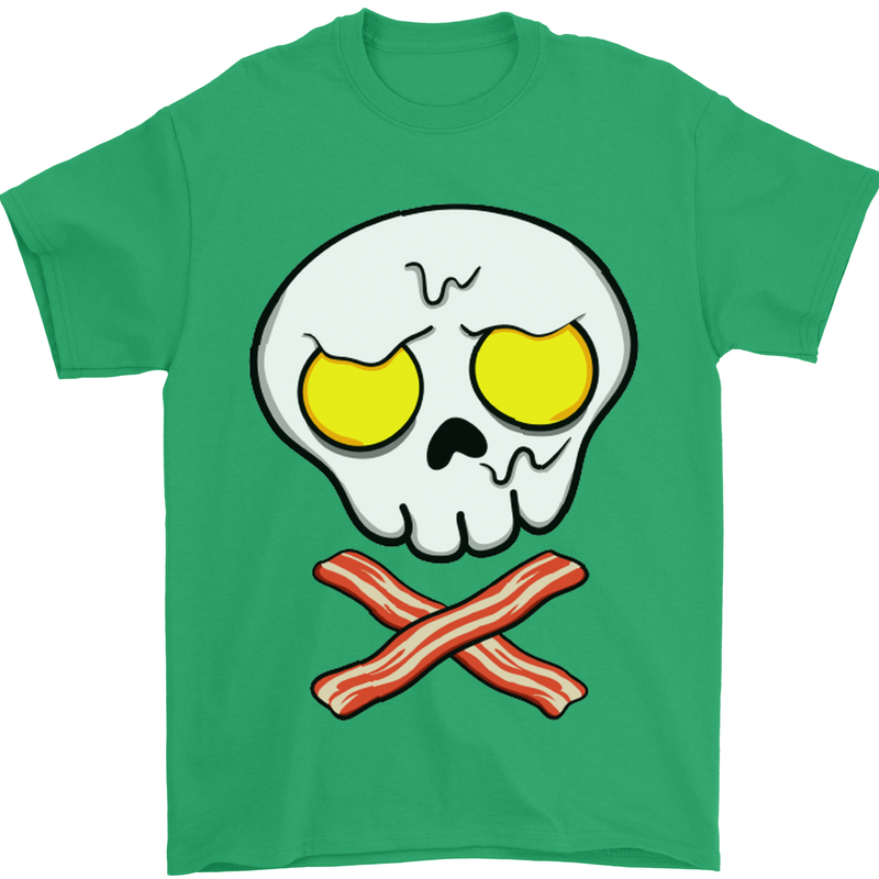 Bacon & Egg Skull & Crossbones Funny Mens T-Shirt Cotton Gildan Irish Green