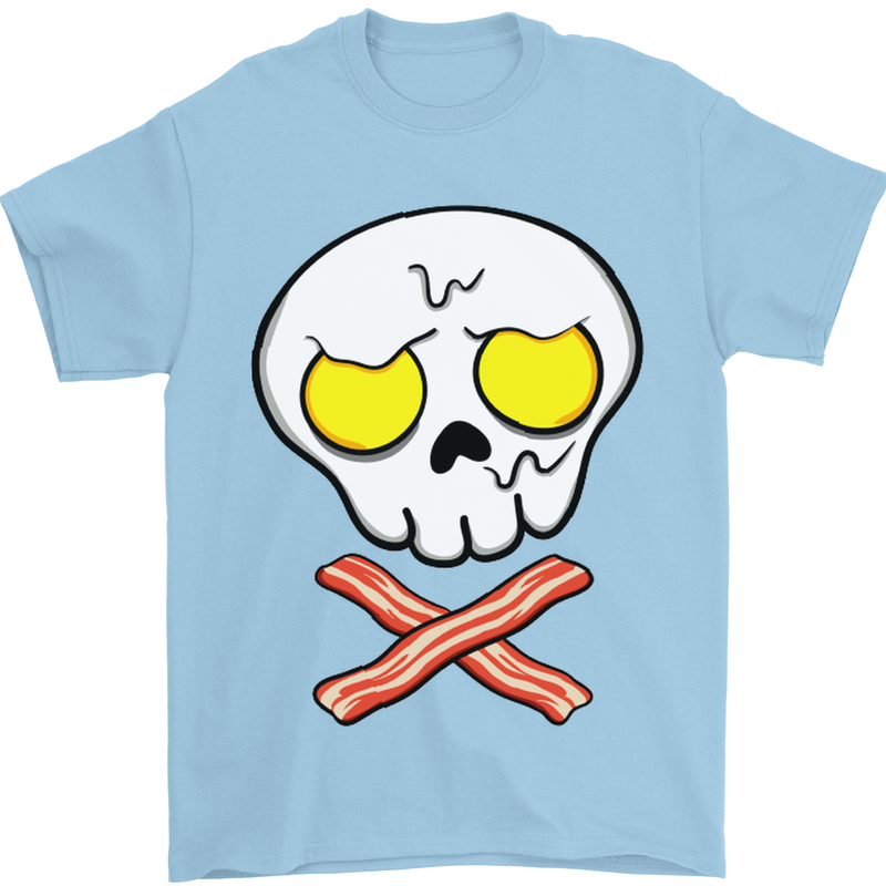 Bacon & Egg Skull & Crossbones Funny Mens T-Shirt Cotton Gildan Light Blue