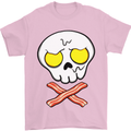 Bacon & Egg Skull & Crossbones Funny Mens T-Shirt Cotton Gildan Light Pink