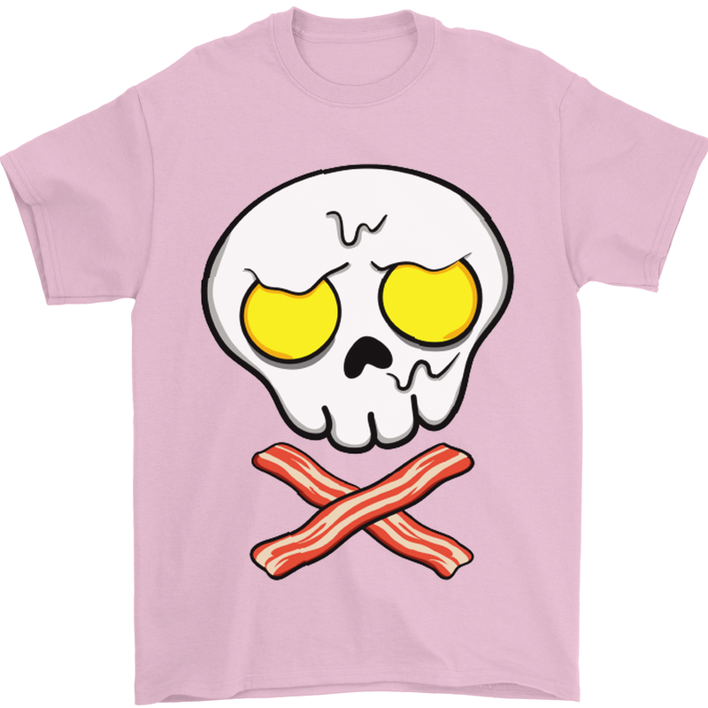 Bacon & Egg Skull & Crossbones Funny Mens T-Shirt Cotton Gildan Light Pink