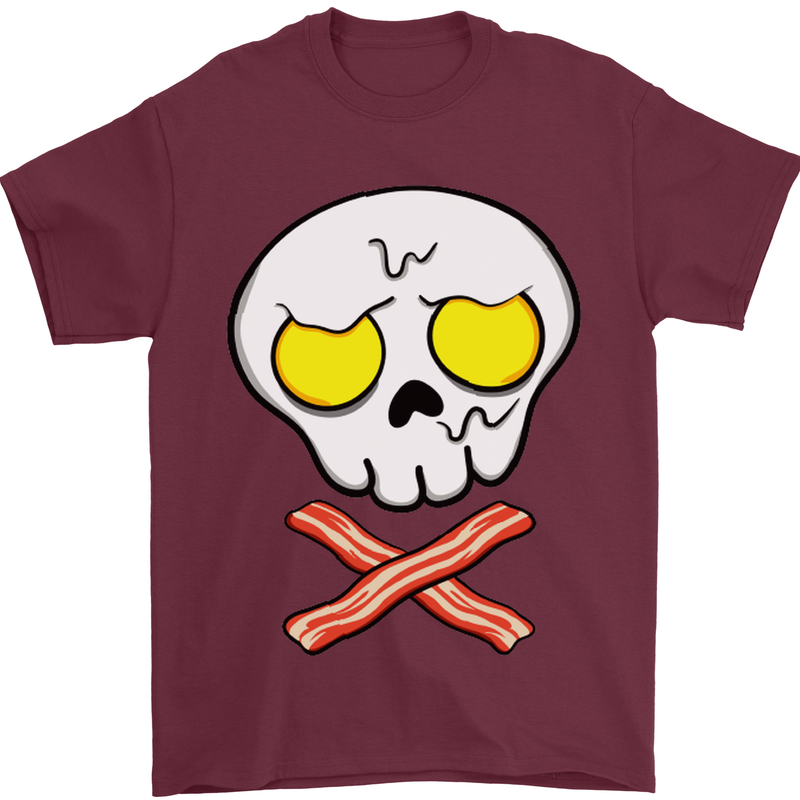 Bacon & Egg Skull & Crossbones Funny Mens T-Shirt Cotton Gildan Maroon