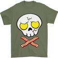 Bacon & Egg Skull & Crossbones Funny Mens T-Shirt Cotton Gildan Military Green