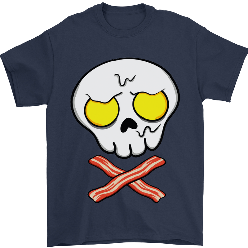 Bacon & Egg Skull & Crossbones Funny Mens T-Shirt Cotton Gildan Navy Blue