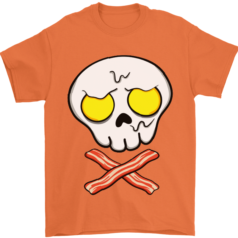Bacon & Egg Skull & Crossbones Funny Mens T-Shirt Cotton Gildan Orange