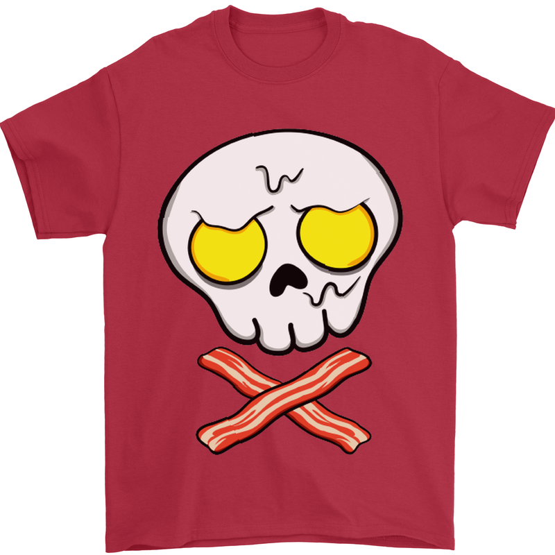 Bacon & Egg Skull & Crossbones Funny Mens T-Shirt Cotton Gildan Red