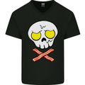 Bacon & Egg Skull & Crossbones Funny Mens V-Neck Cotton T-Shirt Black