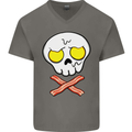 Bacon & Egg Skull & Crossbones Funny Mens V-Neck Cotton T-Shirt Charcoal