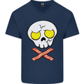 Bacon & Egg Skull & Crossbones Funny Mens V-Neck Cotton T-Shirt Navy Blue