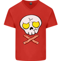 Bacon & Egg Skull & Crossbones Funny Mens V-Neck Cotton T-Shirt Red