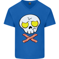 Bacon & Egg Skull & Crossbones Funny Mens V-Neck Cotton T-Shirt Royal Blue
