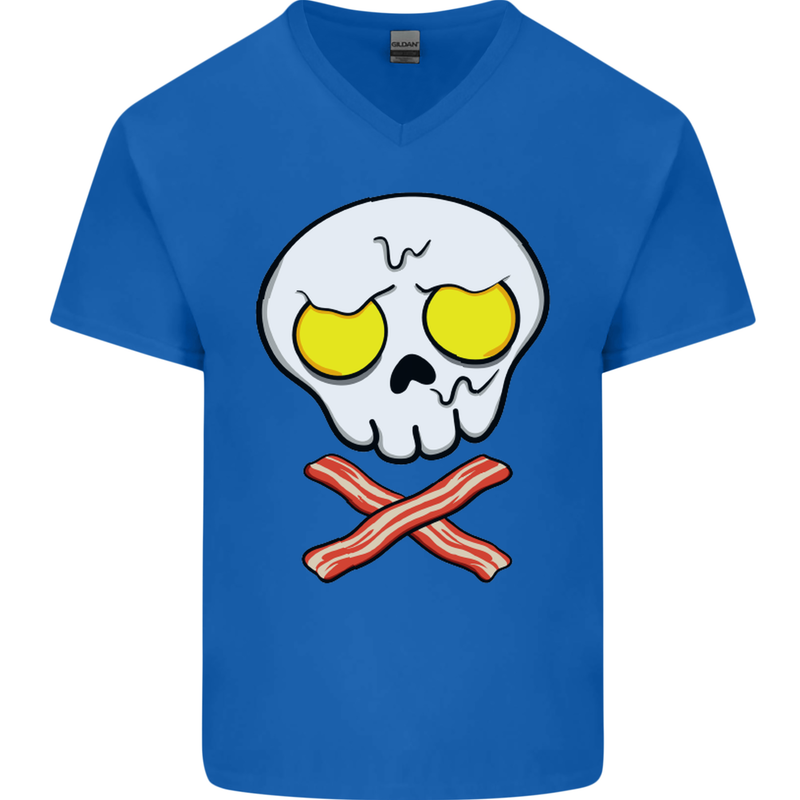 Bacon & Egg Skull & Crossbones Funny Mens V-Neck Cotton T-Shirt Royal Blue