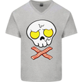 Bacon & Egg Skull & Crossbones Funny Mens V-Neck Cotton T-Shirt Sports Grey