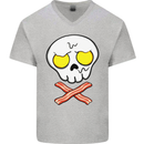 Bacon & Egg Skull & Crossbones Funny Mens V-Neck Cotton T-Shirt Sports Grey