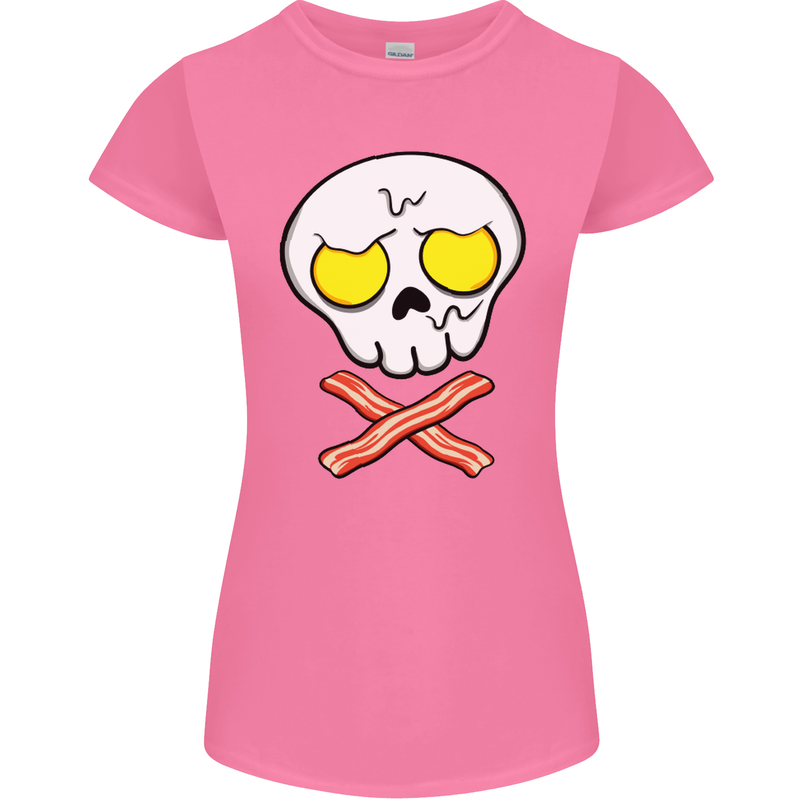 Bacon & Egg Skull & Crossbones Funny Womens Petite Cut T-Shirt Azalea