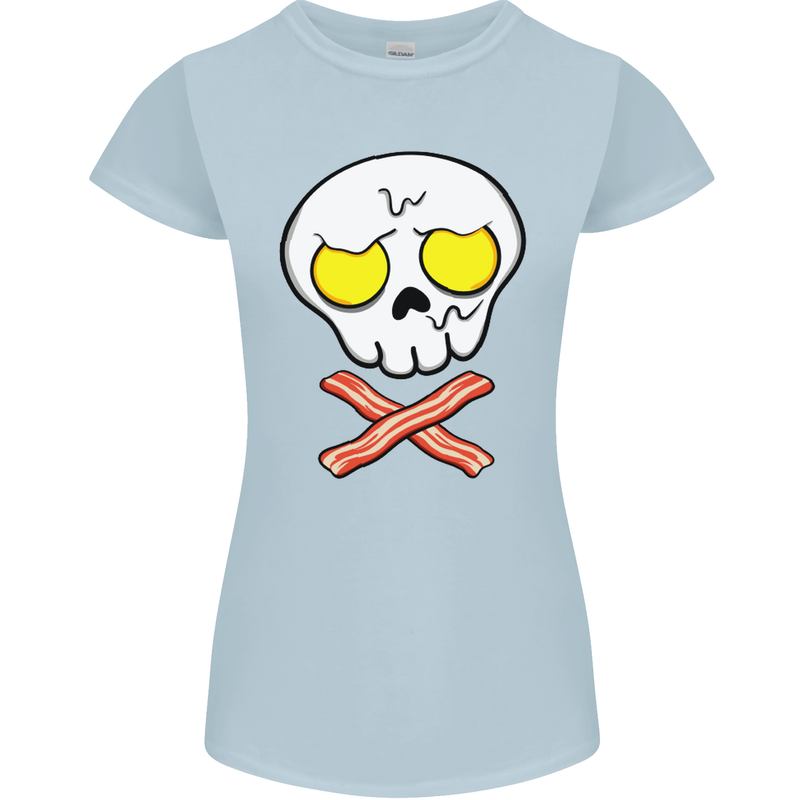 Bacon & Egg Skull & Crossbones Funny Womens Petite Cut T-Shirt Light Blue