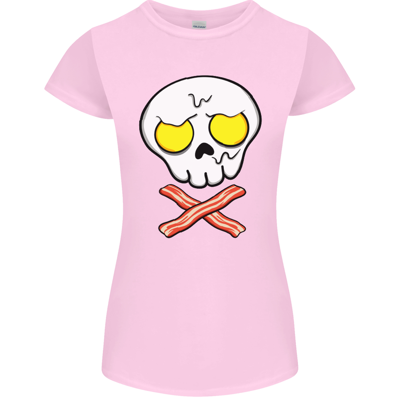 Bacon & Egg Skull & Crossbones Funny Womens Petite Cut T-Shirt Light Pink