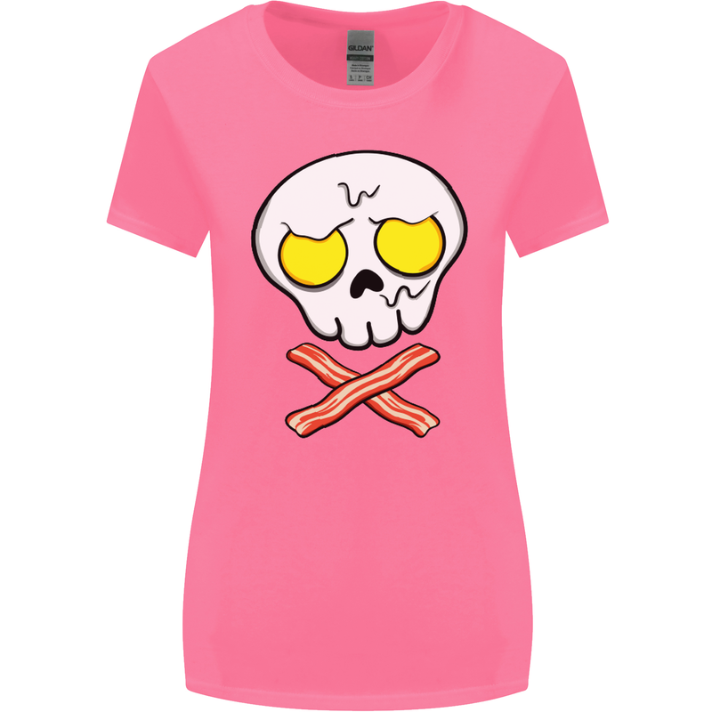 Bacon & Egg Skull & Crossbones Funny Womens Wider Cut T-Shirt Azalea