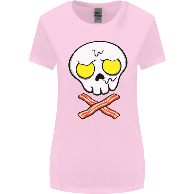 Bacon & Egg Skull & Crossbones Funny Womens Wider Cut T-Shirt Light Pink