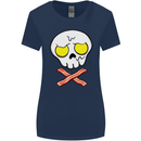 Bacon & Egg Skull & Crossbones Funny Womens Wider Cut T-Shirt Navy Blue
