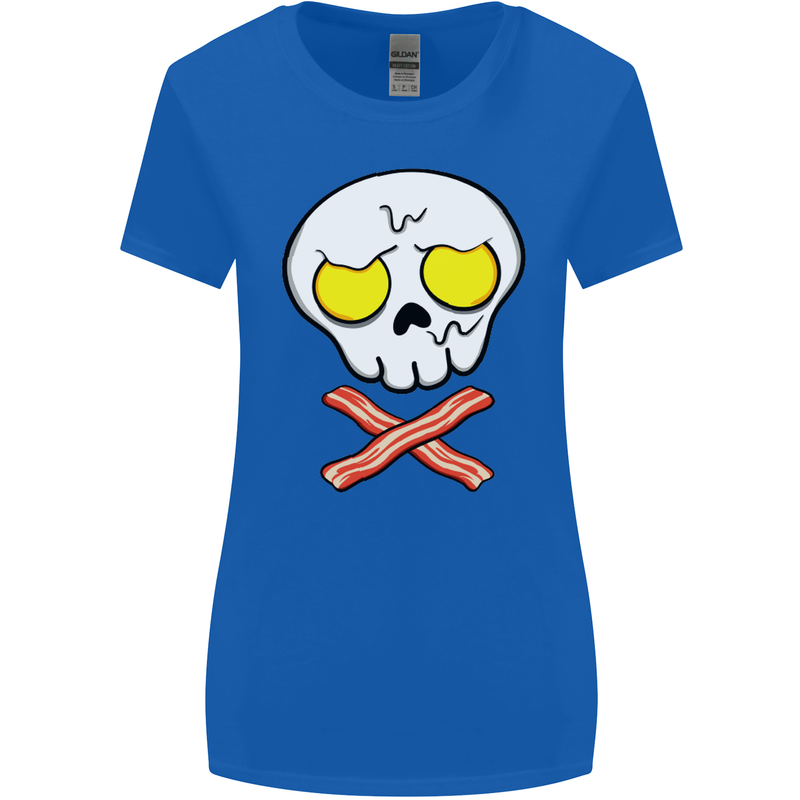Bacon & Egg Skull & Crossbones Funny Womens Wider Cut T-Shirt Royal Blue