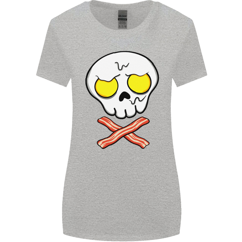 Bacon & Egg Skull & Crossbones Funny Womens Wider Cut T-Shirt Sports Grey