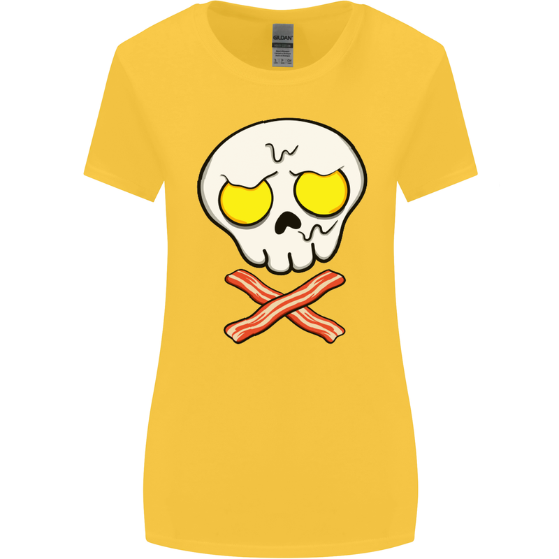 Bacon & Egg Skull & Crossbones Funny Womens Wider Cut T-Shirt Yellow