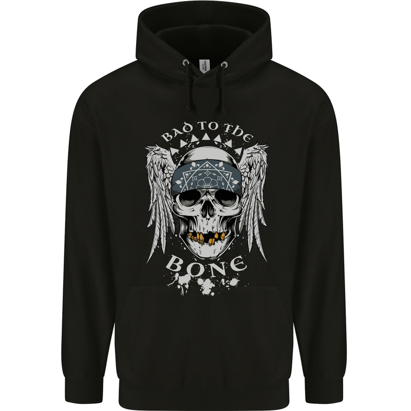 Bad 2 the Bone Biker Skull Angel Motorcycle Childrens Kids Hoodie Black