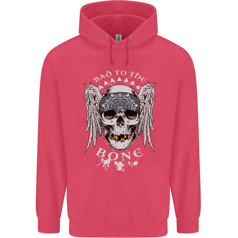 Bad 2 the Bone Biker Skull Angel Motorcycle Childrens Kids Hoodie Heliconia