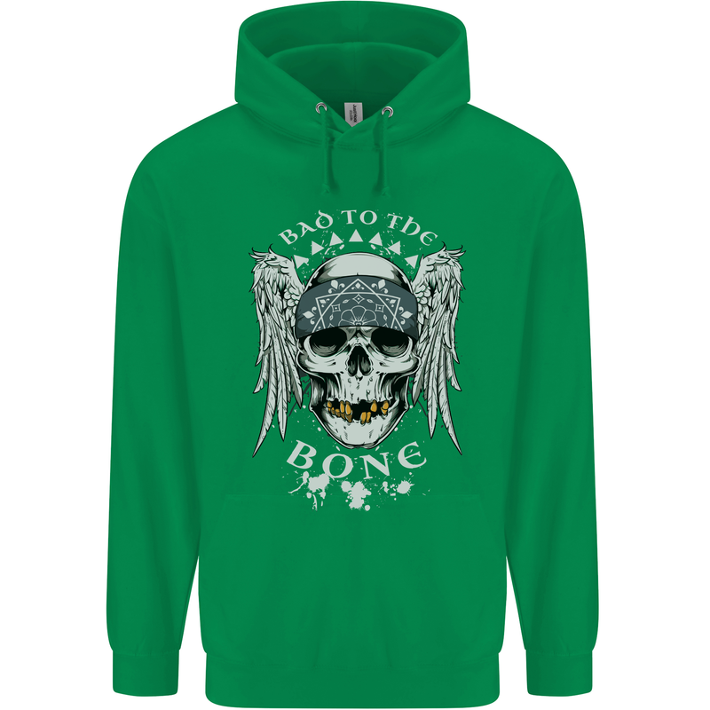 Bad 2 the Bone Biker Skull Angel Motorcycle Childrens Kids Hoodie Irish Green