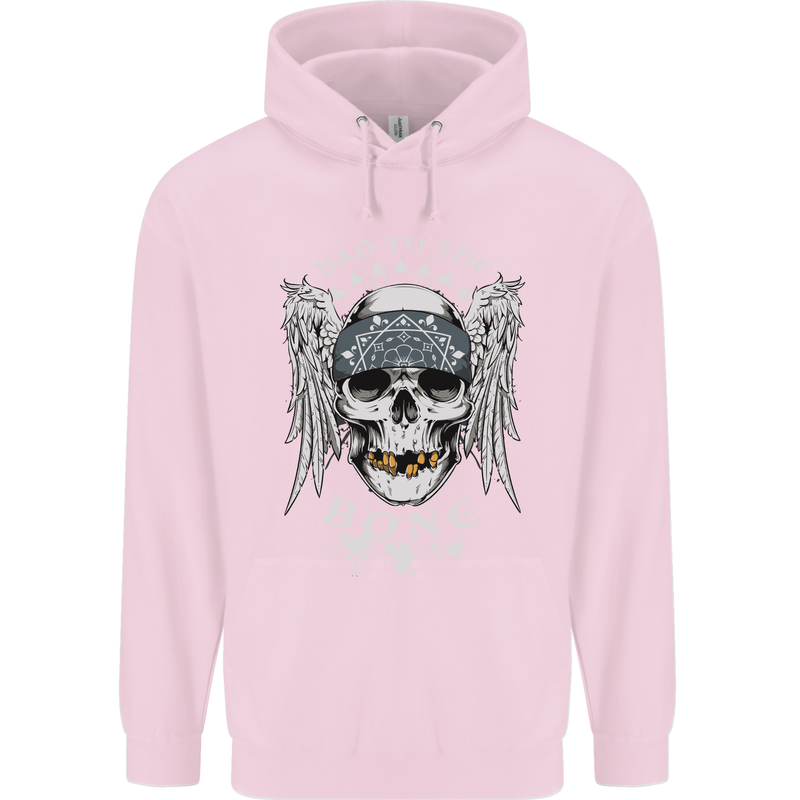 Bad 2 the Bone Biker Skull Angel Motorcycle Childrens Kids Hoodie Light Pink