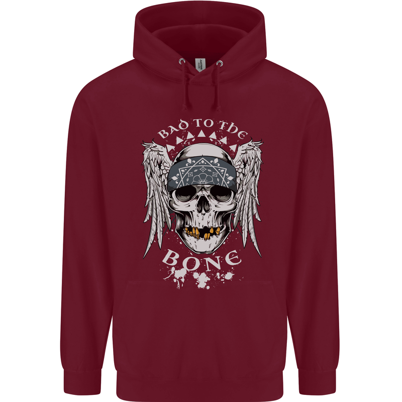 Bad 2 the Bone Biker Skull Angel Motorcycle Childrens Kids Hoodie Maroon