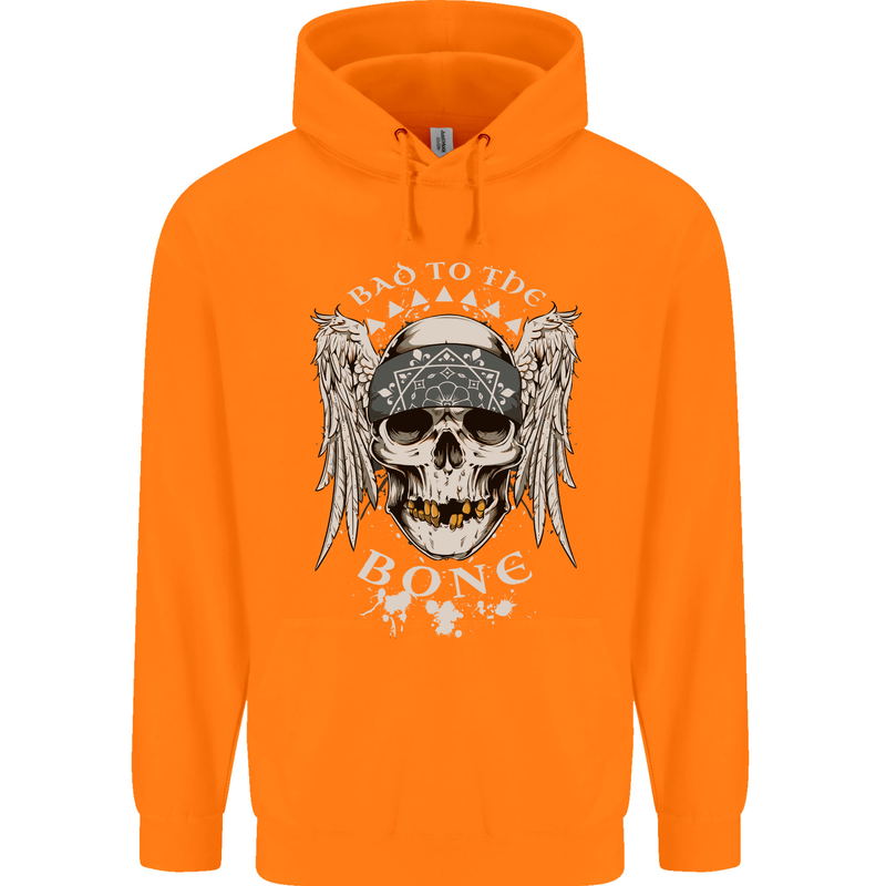 Bad 2 the Bone Biker Skull Angel Motorcycle Childrens Kids Hoodie Orange
