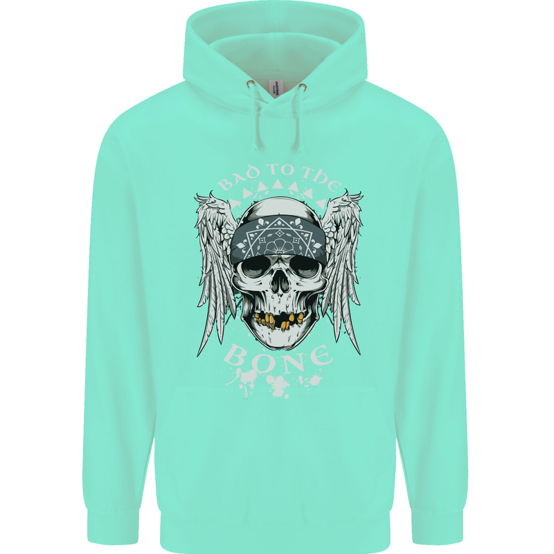 Bad 2 the Bone Biker Skull Angel Motorcycle Childrens Kids Hoodie Peppermint