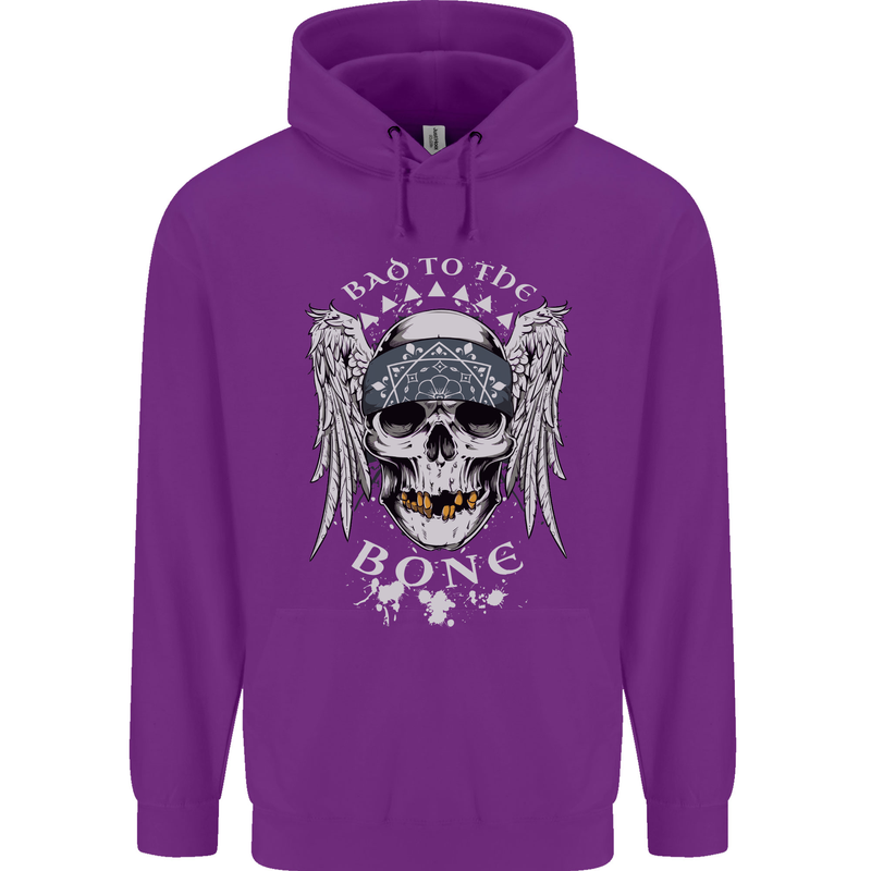 Bad 2 the Bone Biker Skull Angel Motorcycle Childrens Kids Hoodie Purple