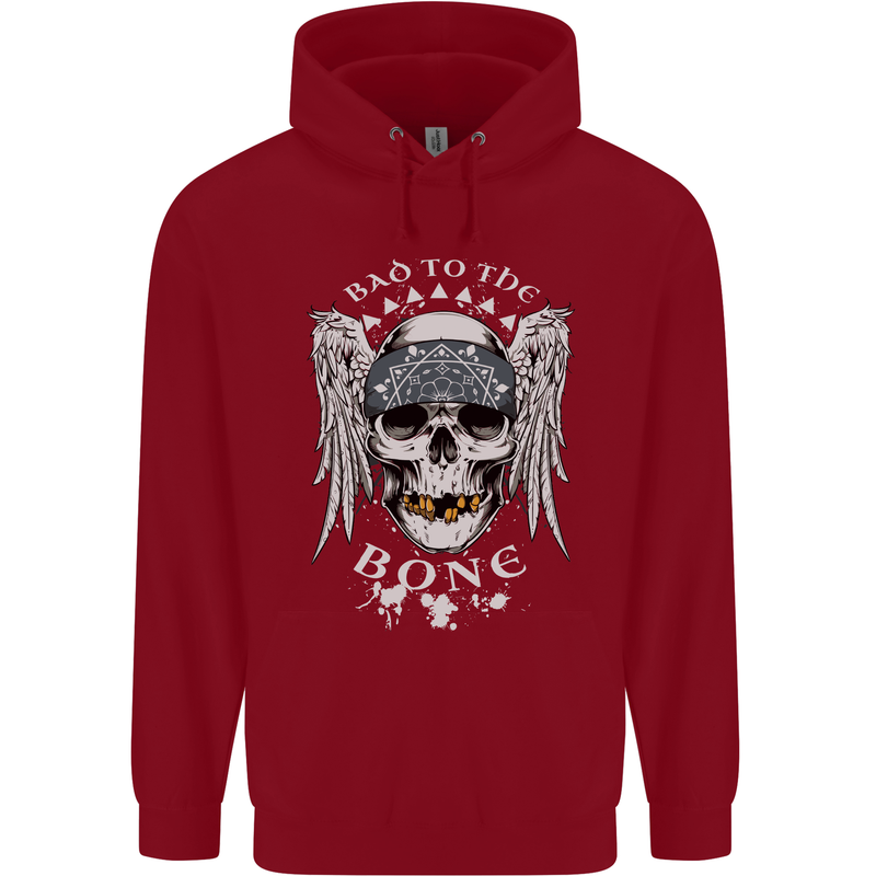 Bad 2 the Bone Biker Skull Angel Motorcycle Childrens Kids Hoodie Red
