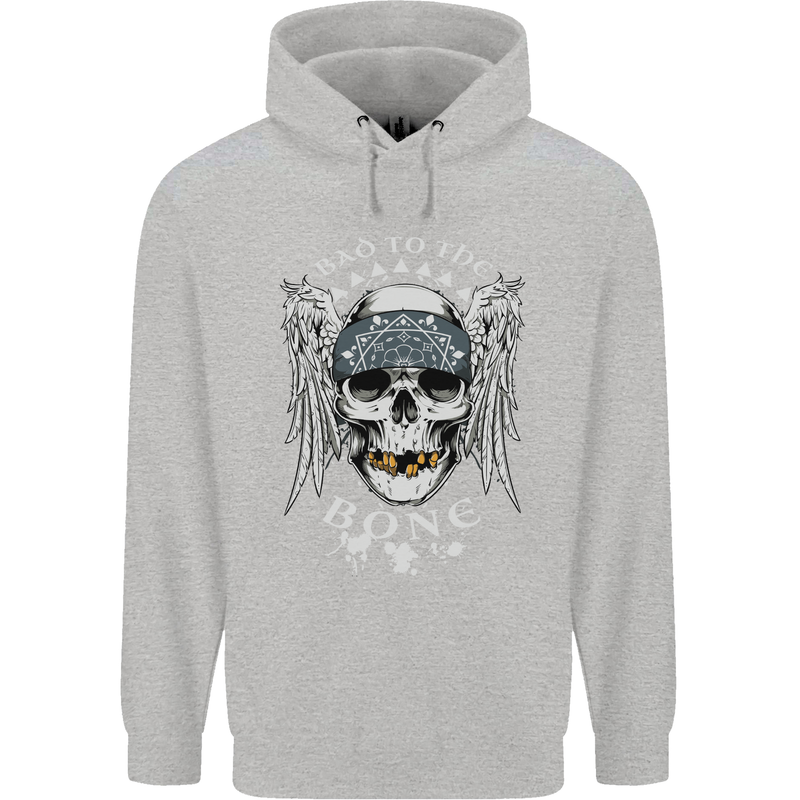 Bad 2 the Bone Biker Skull Angel Motorcycle Childrens Kids Hoodie Sports Grey