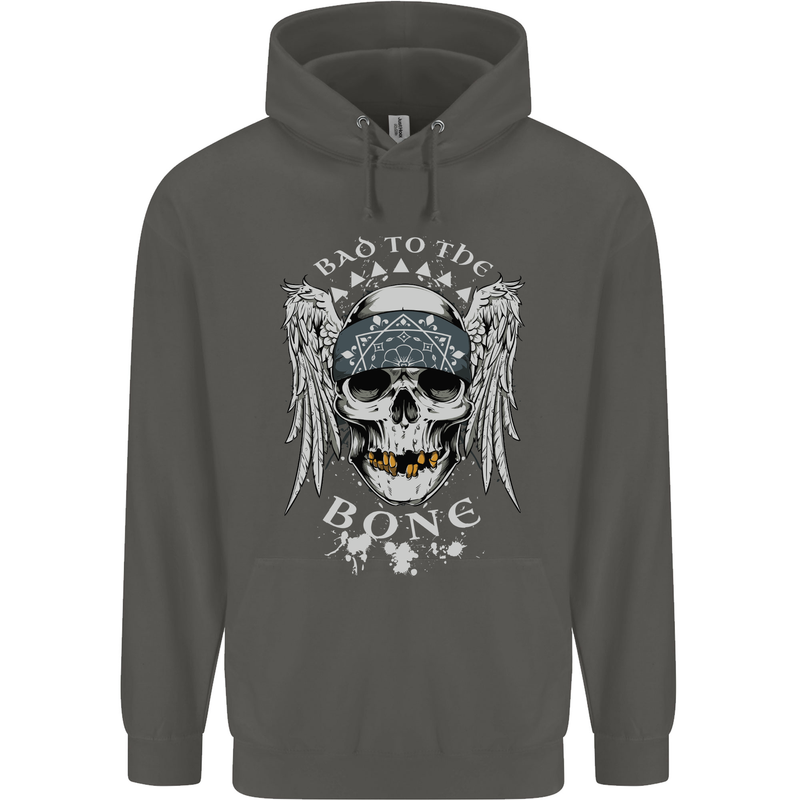 Bad 2 the Bone Biker Skull Angel Motorcycle Childrens Kids Hoodie Storm Grey